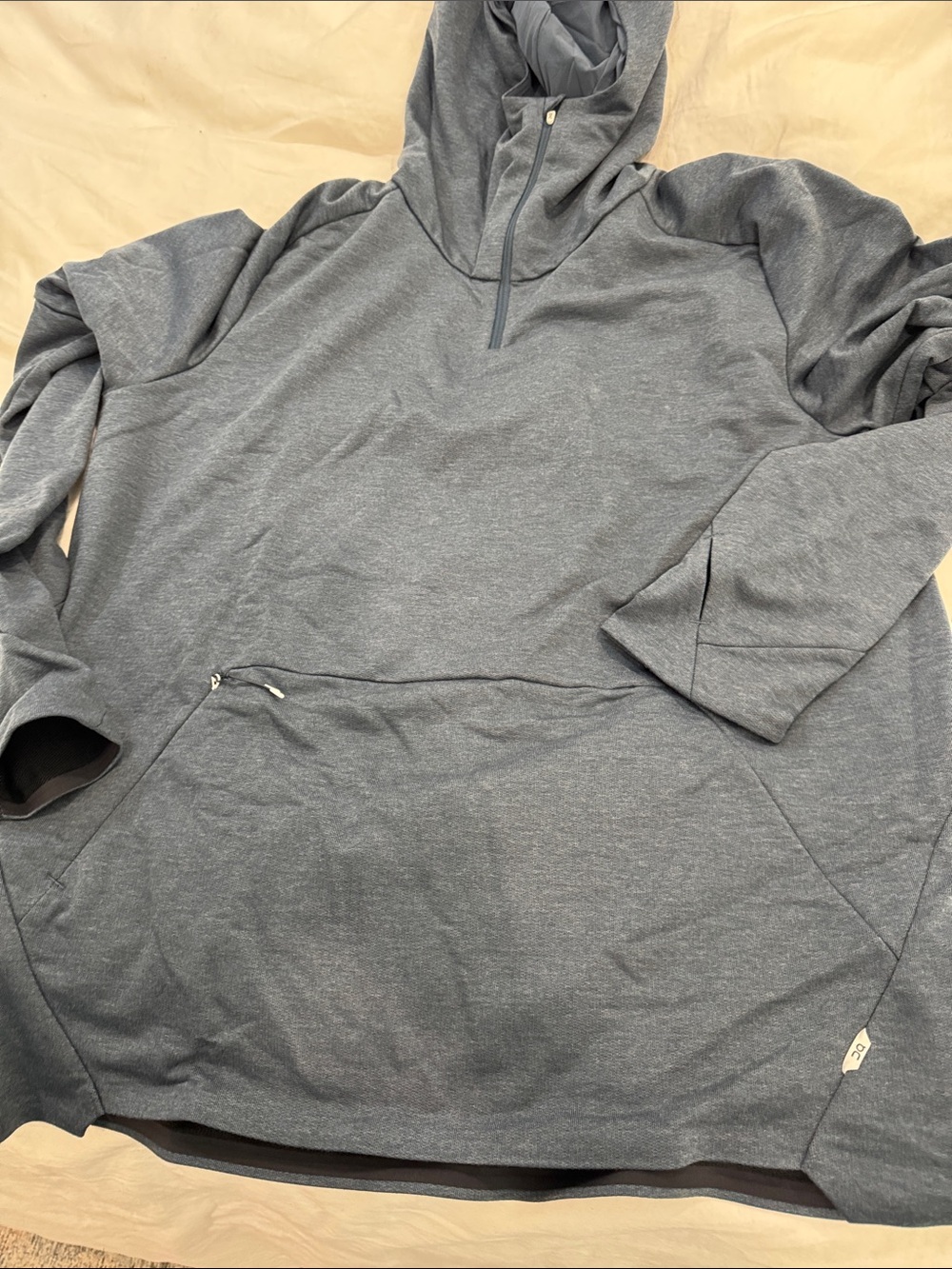 On Men's Hooded Quarter-Zip Pullover Sweatshirt - Blue With Rear Air Vents